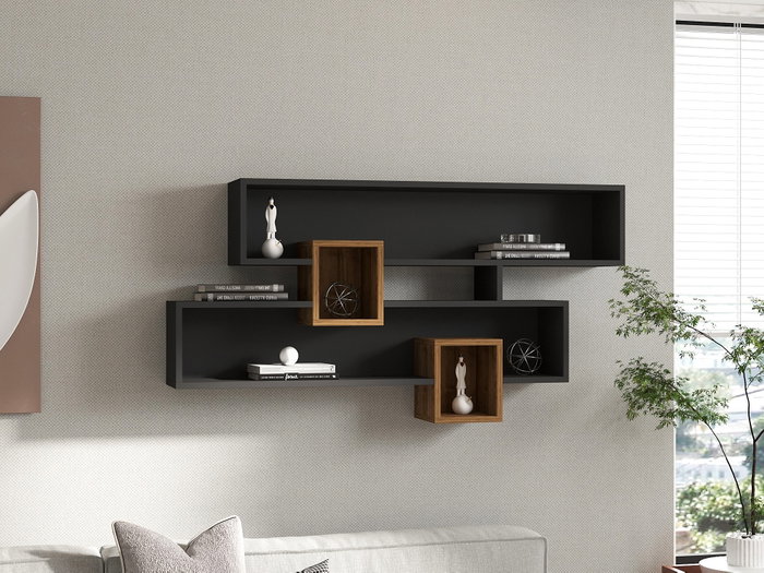 Hanah Home Estantería de Pared Karen - Nogal, Antracita